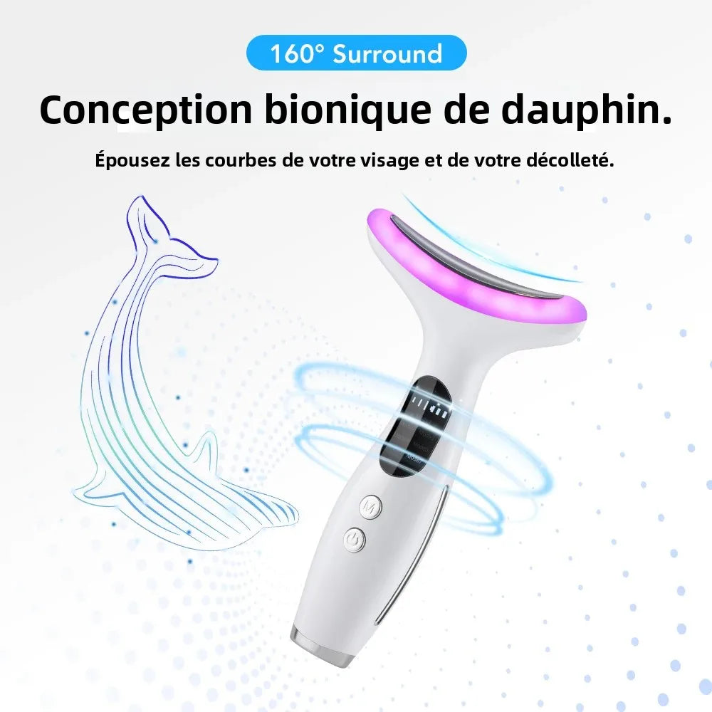 Masseur Visage & Cou LED 7 Couleurs | Anti-Rides & Lifting | Thérapie Photonique EMS