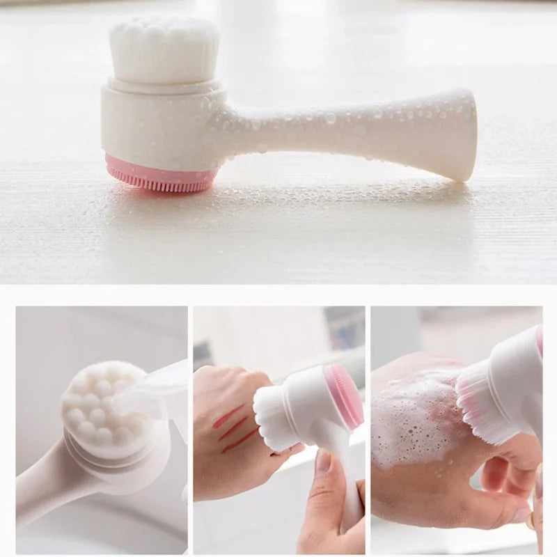 Brosse Nettoyante Visage Double Silicone 3D | Exfoliant Doux & Massage | Peau Purifiée