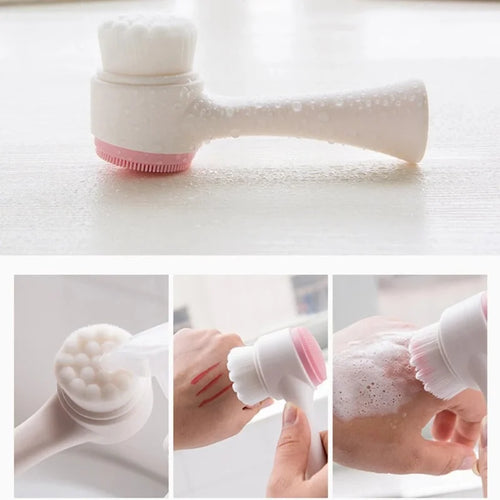 Brosse Nettoyante Visage Double Silicone 3D | Exfoliant Doux & Massage | Peau Purifiée