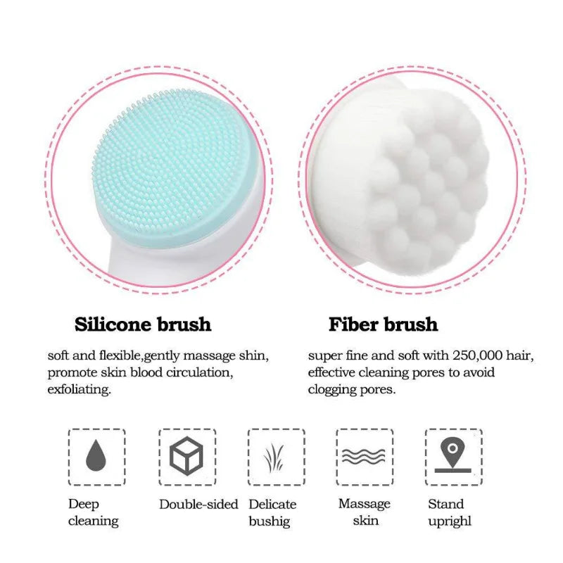 Brosse Nettoyante Visage Double Silicone 3D | Exfoliant Doux & Massage | Peau Purifiée