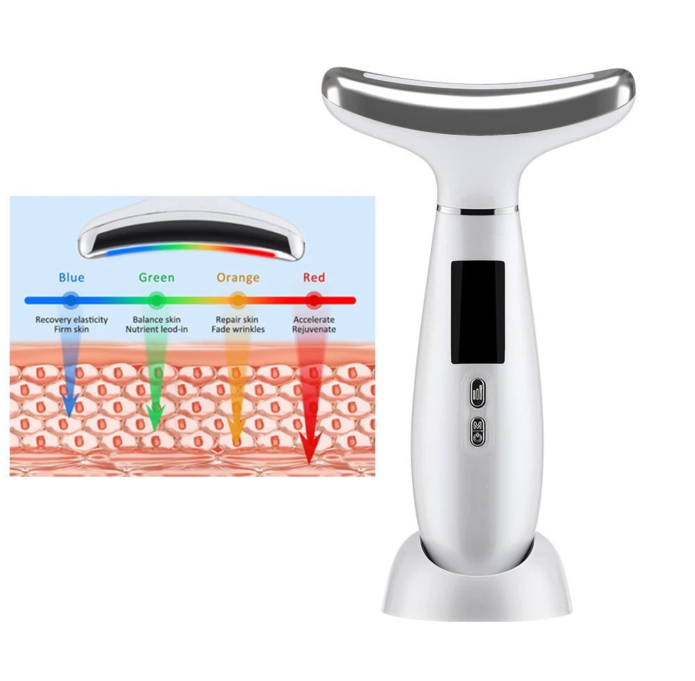 Masseur Visage & Cou LED 7 Couleurs | Anti-Rides & Lifting | Thérapie Photonique EMS