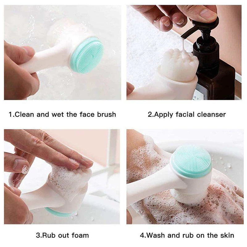 Brosse Nettoyante Visage Double Silicone 3D | Exfoliant Doux & Massage | Peau Purifiée
