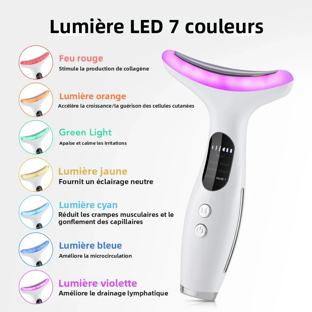 Masseur Visage & Cou LED 7 Couleurs | Anti-Rides & Lifting | Thérapie Photonique EMS
