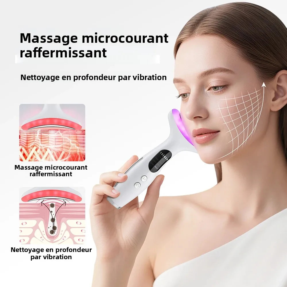 Masseur Visage & Cou LED 7 Couleurs | Anti-Rides & Lifting | Thérapie Photonique EMS