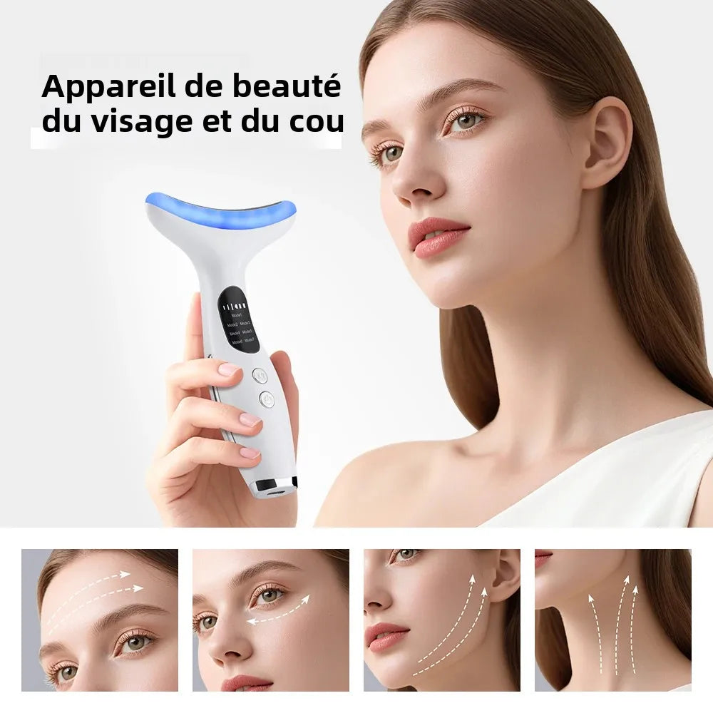 Masseur Visage & Cou LED 7 Couleurs | Anti-Rides & Lifting | Thérapie Photonique EMS
