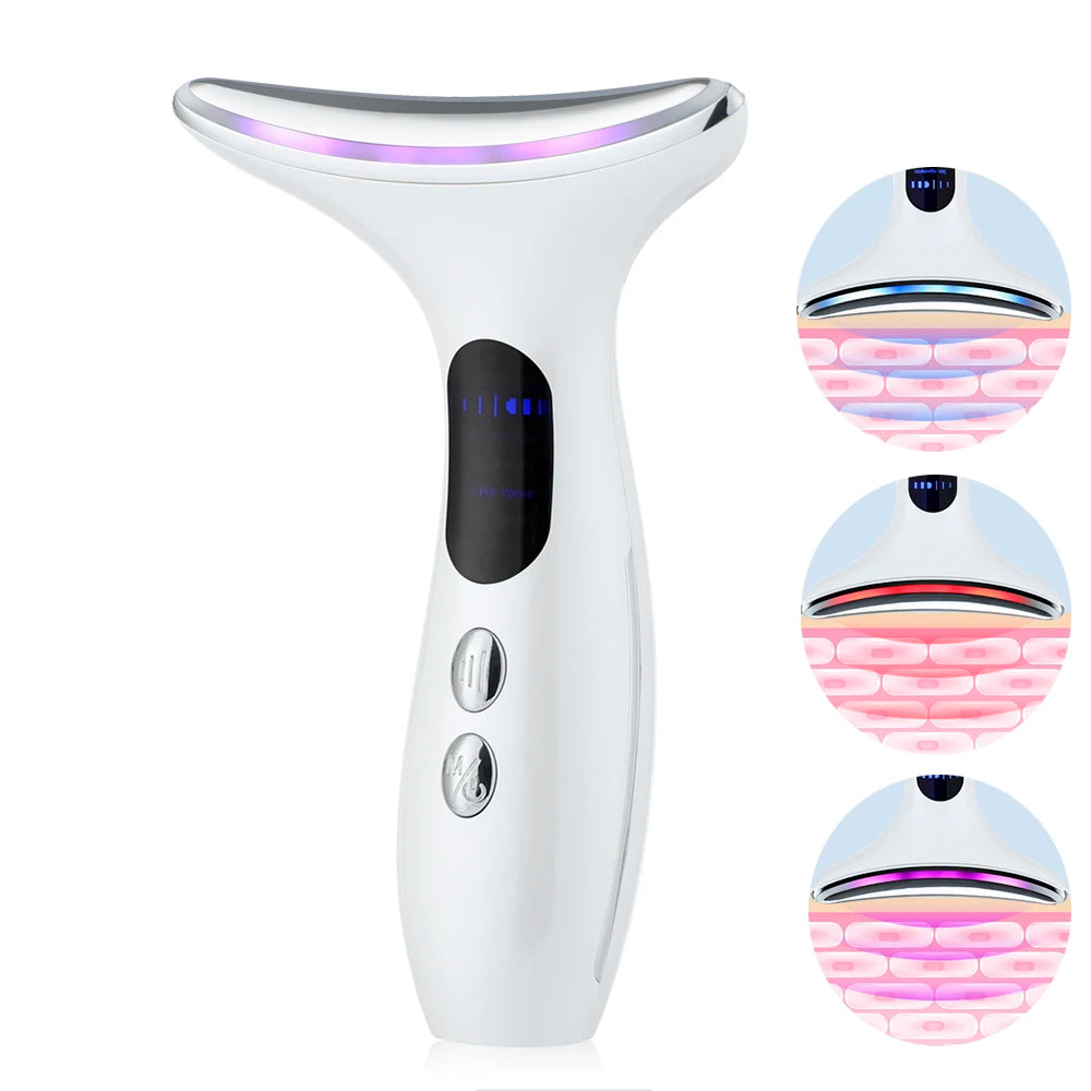 Masseur Visage & Cou LED 7 Couleurs | Anti-Rides & Lifting | Thérapie Photonique EMS
