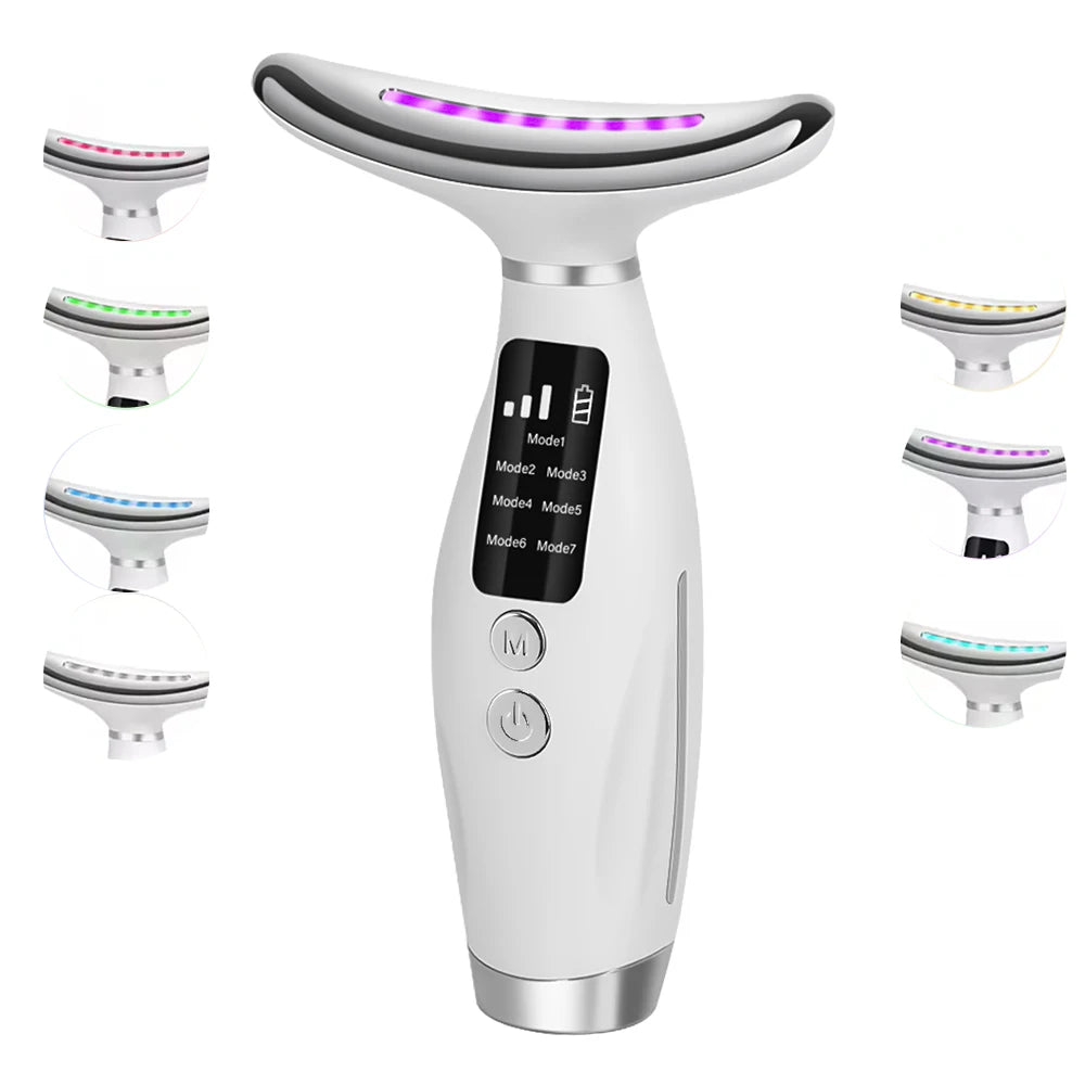 Masseur Visage & Cou LED 7 Couleurs | Anti-Rides & Lifting | Thérapie Photonique EMS