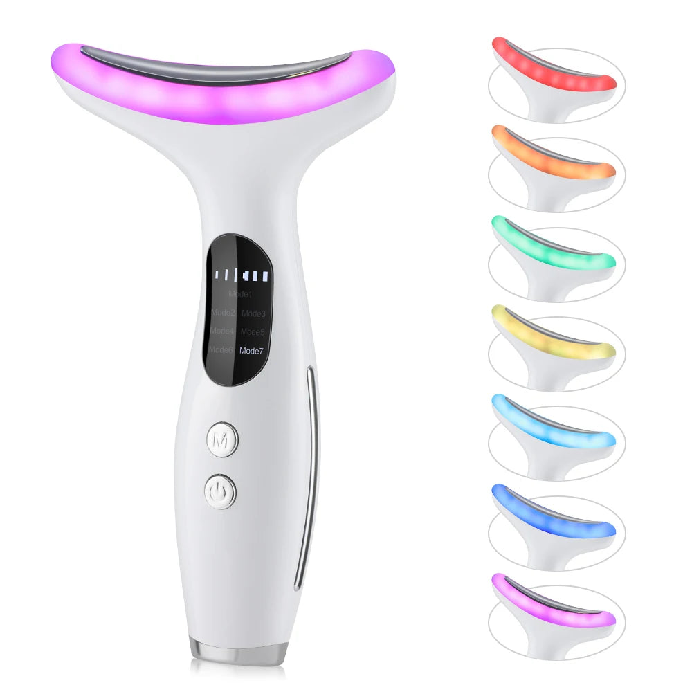 Masseur Visage & Cou LED 7 Couleurs | Anti-Rides & Lifting | Thérapie Photonique EMS